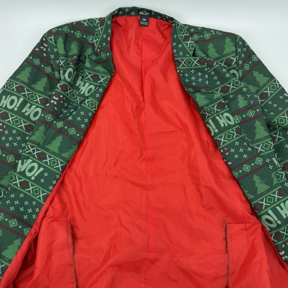 Ugly Christmas Blazer Men's XXL Green Holiday Suit Jacket Ho Ho Candy Cane Retro